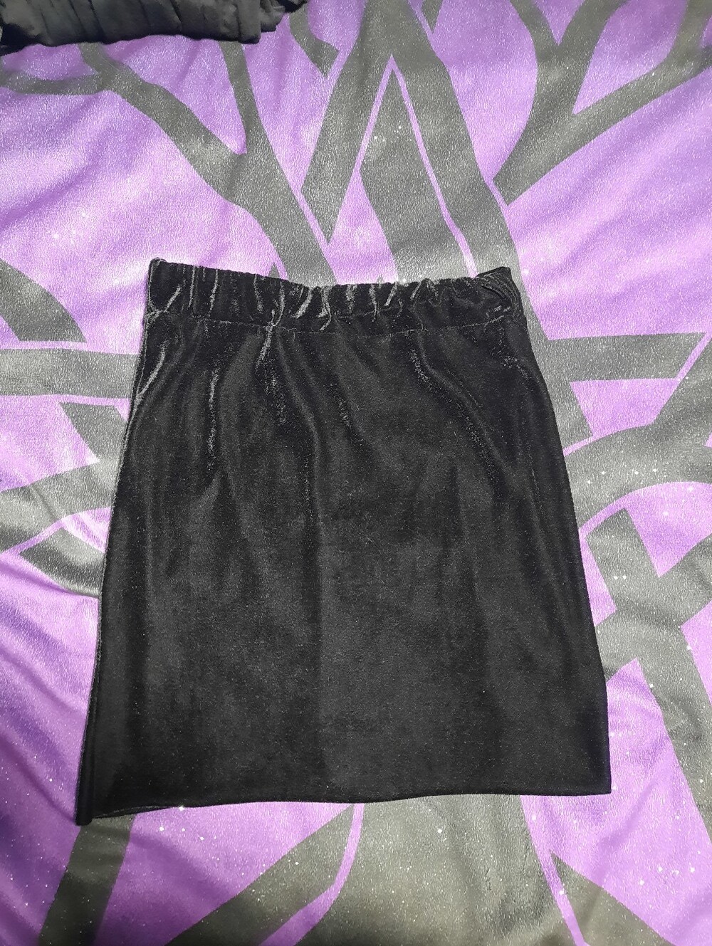 Black Velvet Mini Skirt with Elastic Waist
